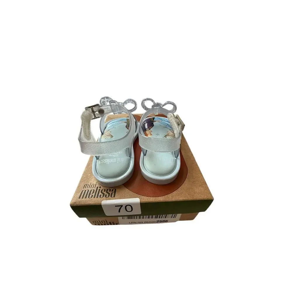 Mini Melissa Women's Blue/Clear Glitter Silver MAR SANDAL + FROZEN Size 7